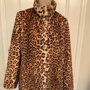 Ann Taylor LOFT Leopard Print Faux Fur Lined Coat Size M *NWT*